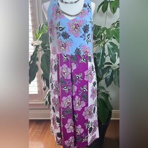 J. Jill Floral Patchwork Midi Dress Blue Purple Sleeveless Size S Mixed Pattern